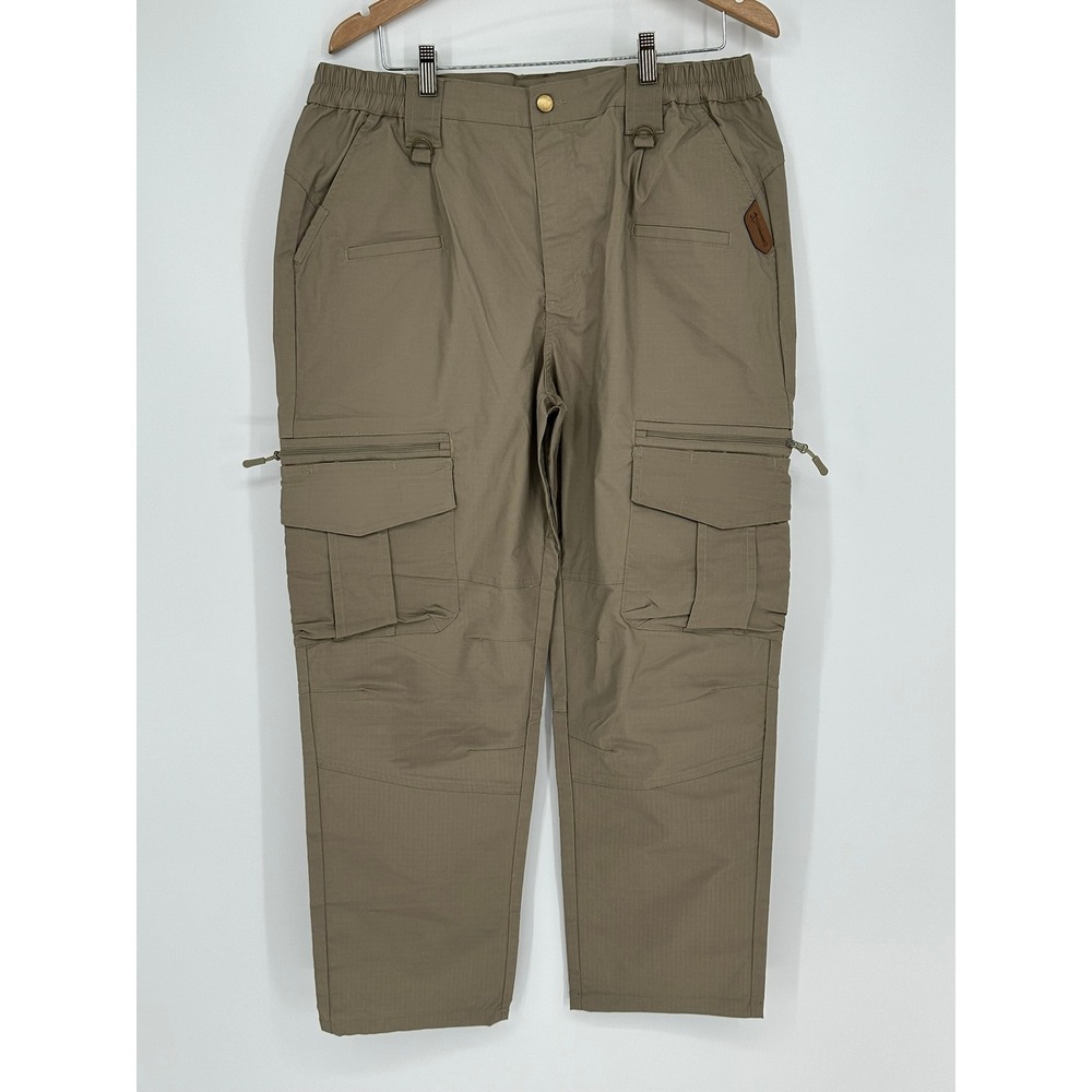 Igolumon Mens Tactical Cargo Pants Khaki Tan Ripstop Multi Pocket Hiking Work B3